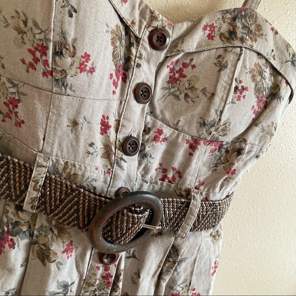 Mini Floral Dress with Wooden Buttons & a Belt